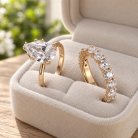 0,5-3 Karat Birnenförmiger Solitär Labor-Diamant Verlobungsring-Set 10K/14K/18K Massivgold Runder Diamantring IGI-Zertifiziert VVS