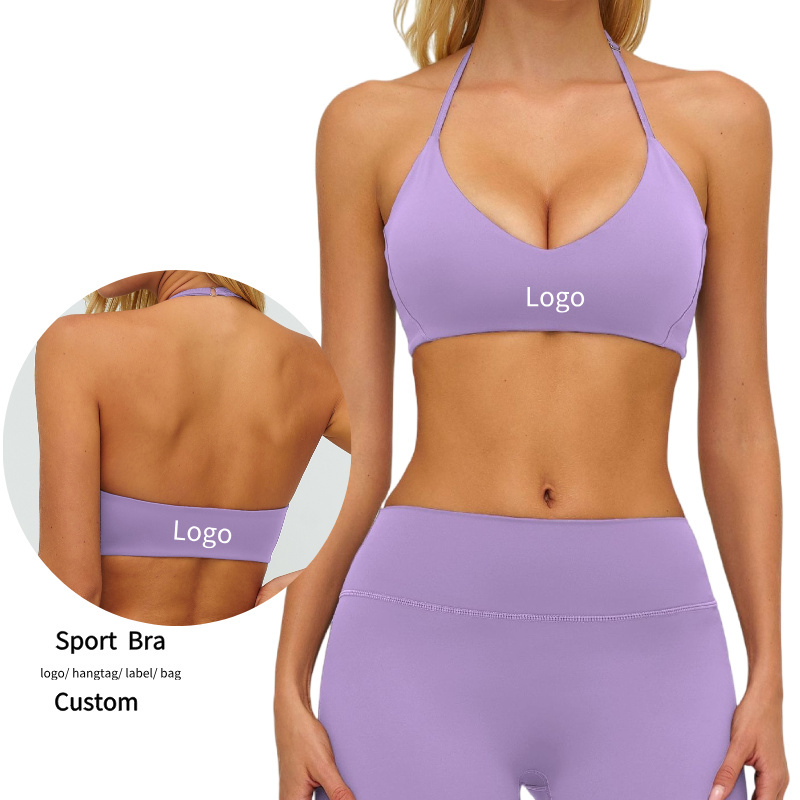NCLAGEN Sports Bra for Women Breathable Quick Dry V Neck Yoga Top Adjustable Shoulder Strap Halter Gym Underwear