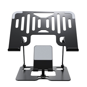 Supporto per Laptop 2 IN 1 con Porta Cellulare in Acciaio al Carbonio Pieghevole Regolabile in Altezza e Angolazione - Product Image 3