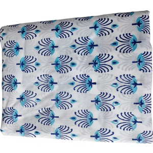 Tissu Nomex imprimé floral naturel feuille bleue matériau en coton léger pour les robes de course pour femmes idée cadeau unique pour les filles - Product Image 1