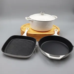 Oem अनुकूलित कोरियाई गर्म बिक्री तामचीनी कच्चा लोहा Cookware पुलाव कड़ाही फ्राइंग पैन सेट