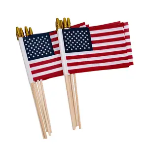 4x6 Zoll American Hand Flag Polyester Stoff Holzstab Gold runder Kopf Indoor Outdoor Festival Dekor