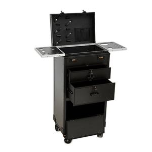 Chariot de transport multi-niveaux personnalisé en aluminium argenté ou noir pour outils de barbier avec tiroirs - Product Image 1