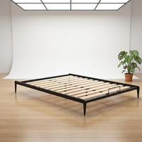 Cadre de lit king size en métal avec rangement, sommier à lattes, tiroir coulissant, base robuste en acier inoxydable pour chambre familiale ou principale