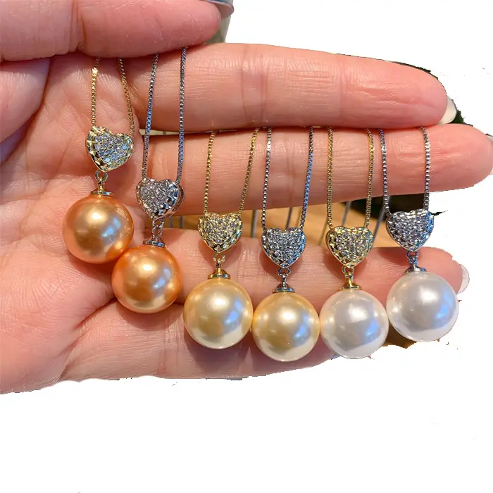 Высококачественный элегантный комплект из кубического циркония камень кулон сердце перламутр браслеты с подвесками и золотая цепочка ожерелье для женщин