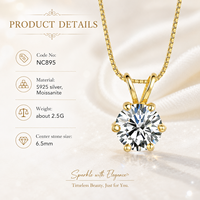 Collier pendentif classique en moissanite ronde de 6,5 mm en argent sterling S925 pour femmes