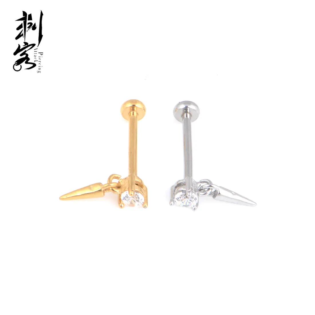 Threadless Top 316L Surgical Steel Push in Style Labret CZ Cone Dangle Body piercing jewelry