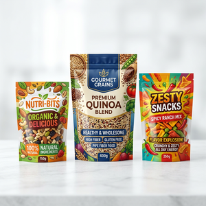 Food Window Transparent Matte Finish Printed Bag Chips Packaging Custom Resealable Stand <b>Up</b> <b>Pouch</b> 12x14 - Product Image 1