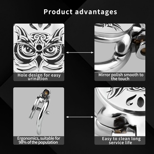 Candado de Castidad Metálico Plano Marca Owl, Restricción de Pene, Jaula de Castidad Masculina con Orificio para Orinar, Entrenamiento SM, Juguetes Sexuales al por Mayor - Product Image 5