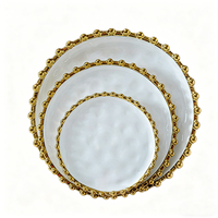 Offre Spéciale – Assiettes en Céramique Modernes Blanches à Bord Doré – Ensemble d'Assiettes Blanches avec Perles Dorées pour Vaisselle de Mariage