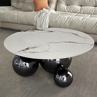 Ensemble de table basse ronde moderne de luxe avec plateau en marbre pour salon, design de meubles en acier inoxydable avec boule dorée et noire