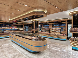 Diseño de exhibición interior de panadería moderna, vitrina termostática personalizada para pan, Mostrador de exhibición de panadería de madera - Product Image 5