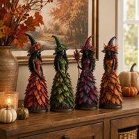 Figura de Resina de Bruja Mágica de Otoño, Adorno de Figura de Bruja, Decoración Artesanal de Resina para Mesa de Halloween, Venta al por Mayor