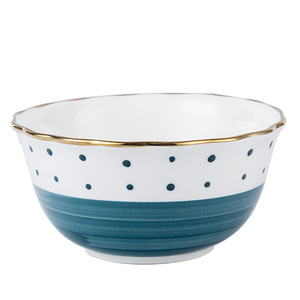 Tazón de Cerámica Verde con Lindos Puntos de Polka Dot y Borde Ondulado Dorado, Plato de Cerámica para la Cena - Product Image 5