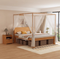 Lit en bois massif, lit double, lit à cadre moderne et simple, possibilité de suspendre des moustiquaires pour éviter les moustiques et les insectes