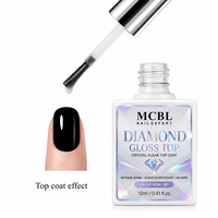 DIAMOND GLOSS TOP Fabricant en gros de gel de finition pour ongles, transparent comme du cristal, effet miroir, UV LED, sans essuyage, 12 ml