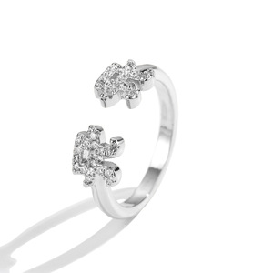 Ayus Style <b>Ring</b> Letter A Micro Pave Diamond <b>Adjustable</b> Unisex Fashion Jewelry Gold <b>Silver</b> - Product Image 2