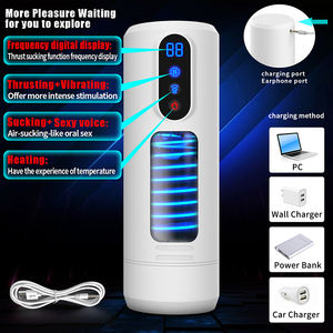 热卖智能数字显示男性推力手淫性玩具3语言语音加热吮吸手淫杯 - Product Image 2