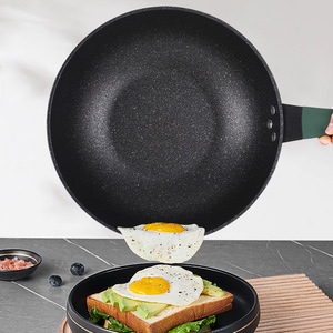 Nouveau <span class=keywords><strong>Wok</strong></span> coloré en céramique Maifanite ; Marmite domestique à fond plat avec couvercle en verre ; Compatible avec les plaques de cuisson ; Vente en gros disponible - Product Image 3