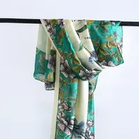 Nouveau foulard imprimé fleurs satin mosi écharpe sarcelle étoles design écharpe inspirée
