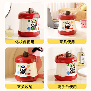 Apple Shape Storage Box Round Covered Cartoon Design For Desk Vanity Tea Table Entryway Sink Use - Product Image 1