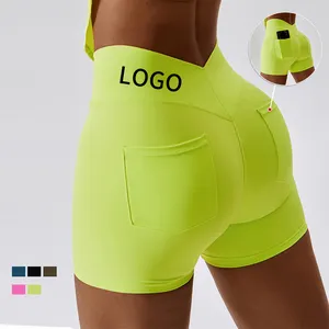 2023 Nieuwe Ontwerp Cargo Pocket Leggings Roze Cargo Broek Vrouw Hoge Kwaliteit Compressie Fitness Kleurrijke Korte Leggings Voor Vrouwen