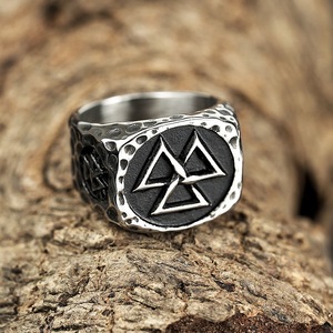 Men's Titanium Steel <b>Ring</b> Geometric Nordic Viking Symbol Hip Hop Jewelry Gift - Product Image 1