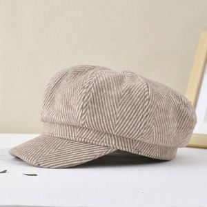 Nouveau Chapeau Gavroche Rétro Femme Automne Hiver Style Européen Américain Version Coréenne à Chevrons Rayé Britannique – Vente Chaude - Product Image 6