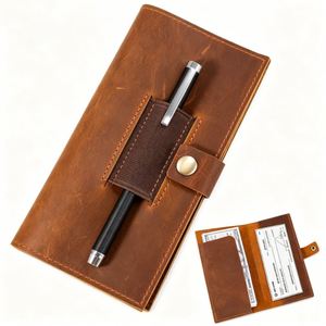 Funda para Chequera de Cuero Genuino Premium con Portaplumas, Fundas para Chequera Marrones, Porta Billetes Duradero - Product Image 1
