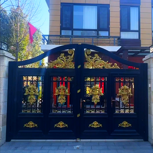 Puerta de hierro con recubrimiento de polvo negro estilo europeo Qifan con diseño de adorno dorado para uso exterior. - Product Image 2