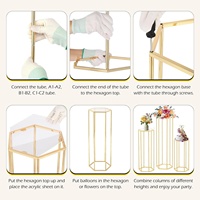 3-teiliges Set Sechseckiger Zylinderständer für Hochzeiten, Goldener Metall-Pflanzenständer Kuchentischständer Hochzeits-Blumen-Centerpieces