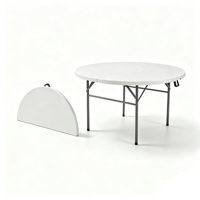 Table ronde pliante en plastique pour banquet, style pliable en deux, avec support métallique pour événements intérieurs et extérieurs