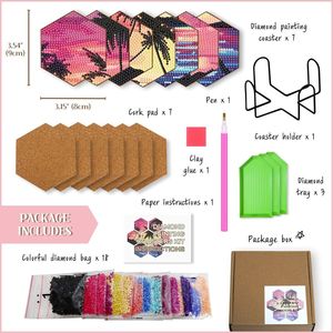 Kit de peinture diamant DIY pour sous-verres, motif paysage artistique Van Gogh, style américain, en panneau de particules imprimé, avec diamants à coller, thème animal - Product Image 2