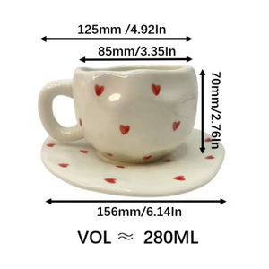 Classic Retro Ins Flower Pink Ceramic Tea Cup and Saucer Set Hand-Kneaded Asymmetrical Dessert Bowl and Mug for Coffee and Tea - Product Image 2