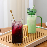 Gobelet sport en verre borosilicate haute résistance de 350 ml avec paille, brosse et poignée pour usage domestique