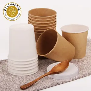 पर्यावरण के अनुकूल 8oz 12oz 16oz 26oz 32oz क्राफ्ट कागज कटोरा पीएलए biodegradable सूप कप ढक्कन
