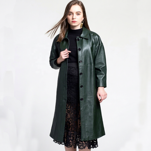 Gabardina de Cuero Verde Oscuro Impermeable, Personalizada, a la Moda, para Mujer, Ropa de Calle de Invierno, Abrigo Largo de Cuero para Dama - Product Image 1