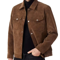 Veste en cuir suédé marron personnalisée OEM ODM avec col montant, style décontracté hiver, fermeture avant avec logo et fermeture éclair