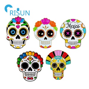 Fabricación de insignias de esqueleto de terror de Metal Día personalizado de la flor muerta Floral Sugarskull esqueleto esmalte Pin insignia - Product Image 1