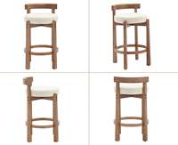 Tabouret de bar moderne rembourré en bois avec dossier incurvé, structure en bois massif pour îlot de cuisine