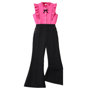 Completo Estivo Trendy per Ragazze: Top Elegante Senza Maniche in Pizzo e <span class=keywords><strong>Pantaloni</strong></span> a Zampa Geometrici per Bambine Più Grandi - Product Image 1