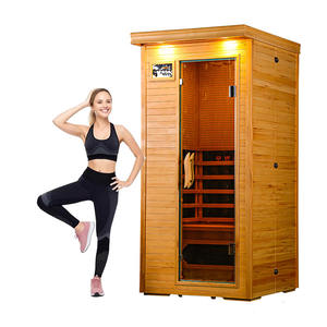 Infravermelho Casa Sauna Sala 1 Pessoa Cicuta De Madeira Interior Sauna Seca Baixo EMF 1250W SPA Tub Painel De Controle LCD, 10 Minutos Pré-Aquecimento - Product Image 1