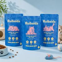 Op maat bedrukte hersluitbare ziplock plastic staande pouch verpakking voor natvoer voor katten, kippen- en worteltraktaties
