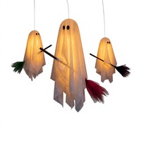 Décorations d'Halloween : Lot de 3 Fantômes en Plastique avec Lumières Chaudes Intégrées, Gaze Flottante et Suspendue pour Utilisation Intérieure et Extérieure