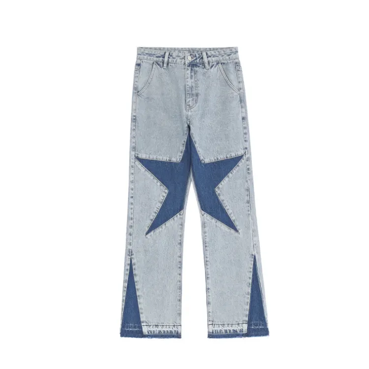 Stars Contrast Color Stitching Washed New Arrival Jean For Men Casual Pants Plus Size Straight High Quality Jeans