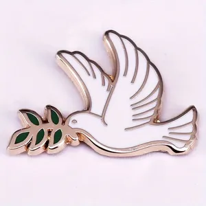Colombe de la paix Branche d'olivier Broche en émail Broche en alliage Animal Colombe Badge avec technologie de placage pour les fêtes et les fiançailles - Product Image 2