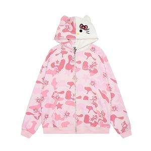 Sweat-shirt <span class=keywords><strong>à</strong></span> <span class=keywords><strong>capuche</strong></span> camouflage imprimé avec oreille mignonne de style américain original pour femmes avec <span class=keywords><strong>cardigan</strong></span> <span class=keywords><strong>à</strong></span> fermeture éclair - Product Image 2