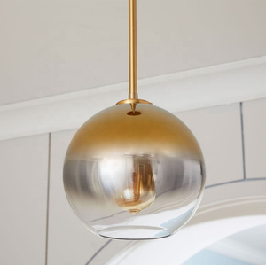 Lustre décoratif nordique en verre dégradé doré, boule de verre ambrée E26, luminaire suspendu pour cuisine et salle à manger - Product Image 3