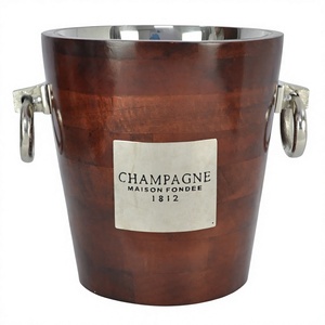Seau à glace en acier inoxydable à double paroi avec couvercle en bois, impression de logo de marque personnalisée, seau à glace décoratif pour la maison, le bar, les fêtes et les cadeaux - Product Image 1