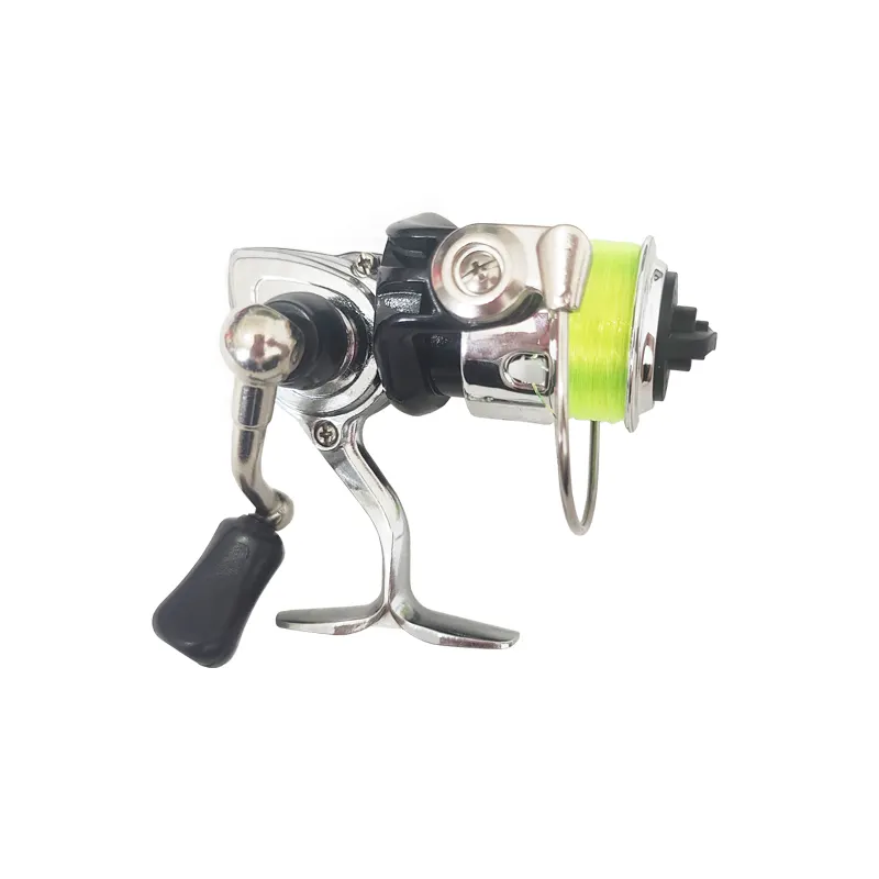 3 color Mini metal spinning fishing reel MN100# with 50m 2# line left and right hand interchangeable fishing reel